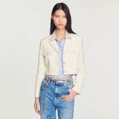 Coupon ???? Sandro Cropped Tweed Button-up Jacket Ecru ???? 10 Coupon ???? Sandro Cropped Tweed Button-up Jacket Ecru ???? -Sandro Shop Sandro SFPVE00704 11 V 4