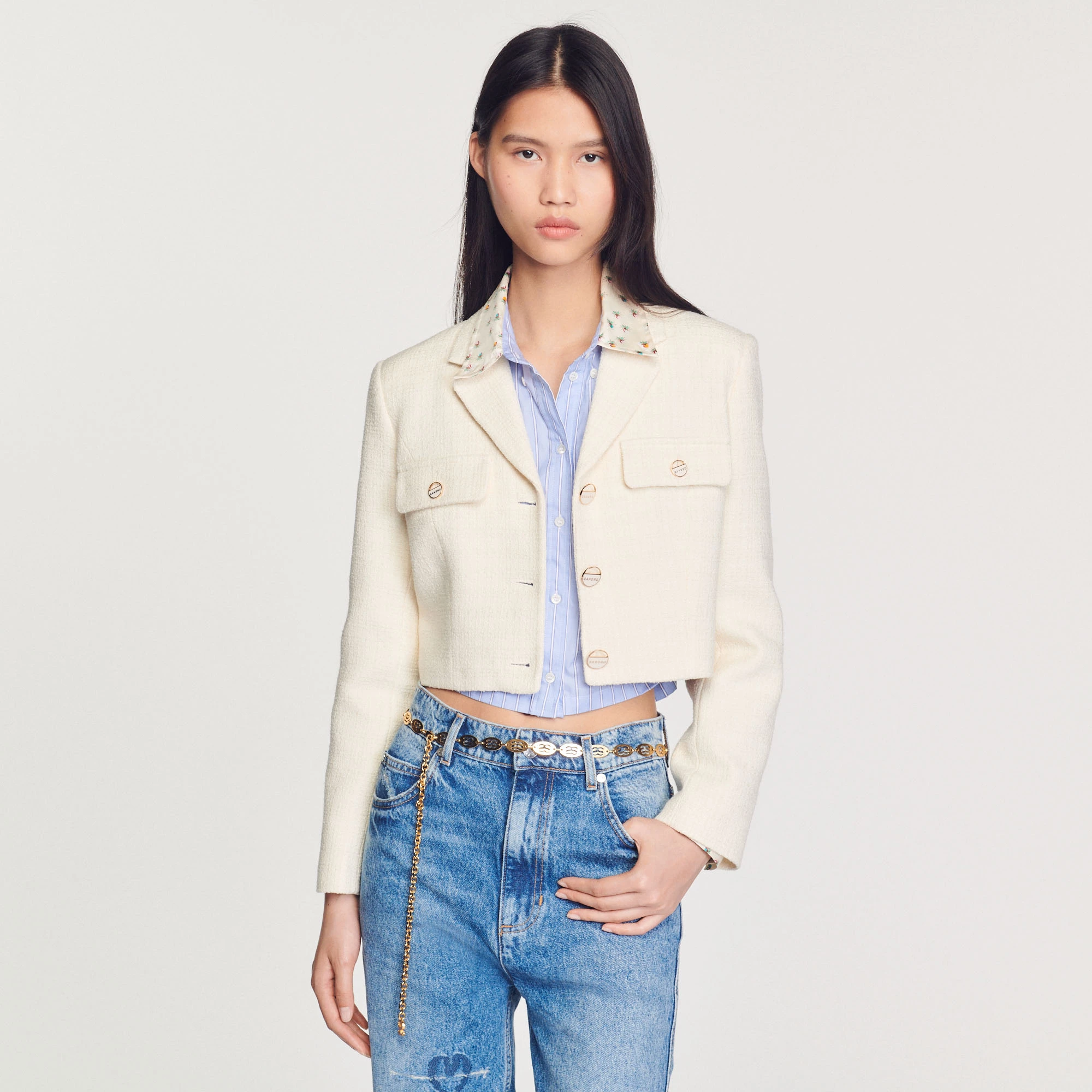 Coupon ???? Sandro Cropped Tweed Button-up Jacket Ecru ???? 4 Coupon ???? Sandro Cropped Tweed Button-up Jacket Ecru ???? - Image 4