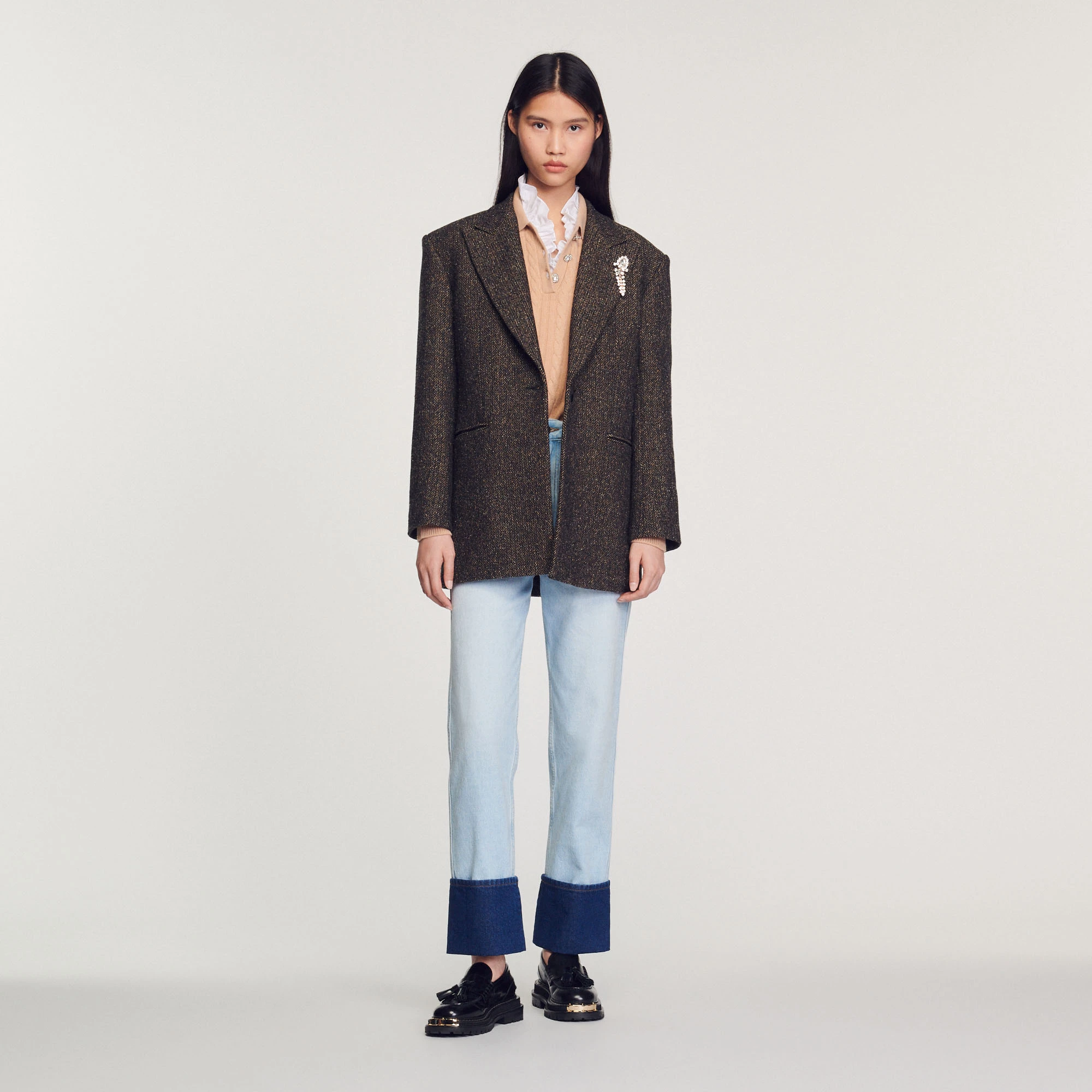 Top 10 ✨ Sandro Tailored Jacket With Embellished Brooch Brown ❤️ 2 Top 10 ✨ Sandro Tailored Jacket With Embellished Brooch Brown ❤️ - Image 2