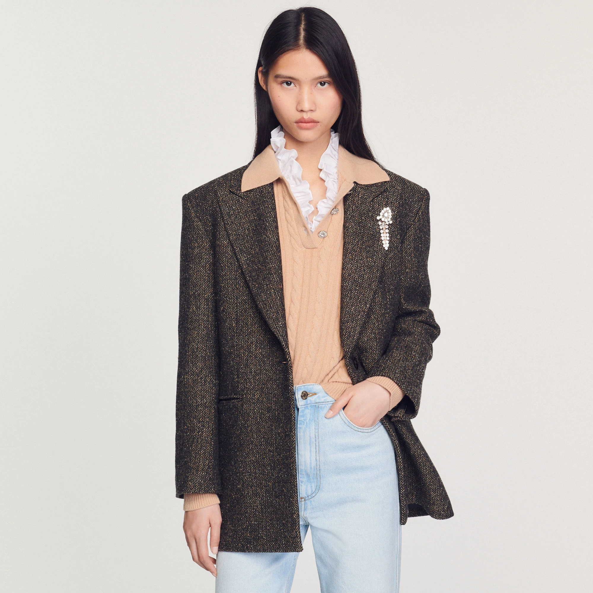 Top 10 ✨ Sandro Tailored Jacket With Embellished Brooch Brown ❤️ 1 Top 10 ✨ Sandro Tailored Jacket With Embellished Brooch Brown ❤️