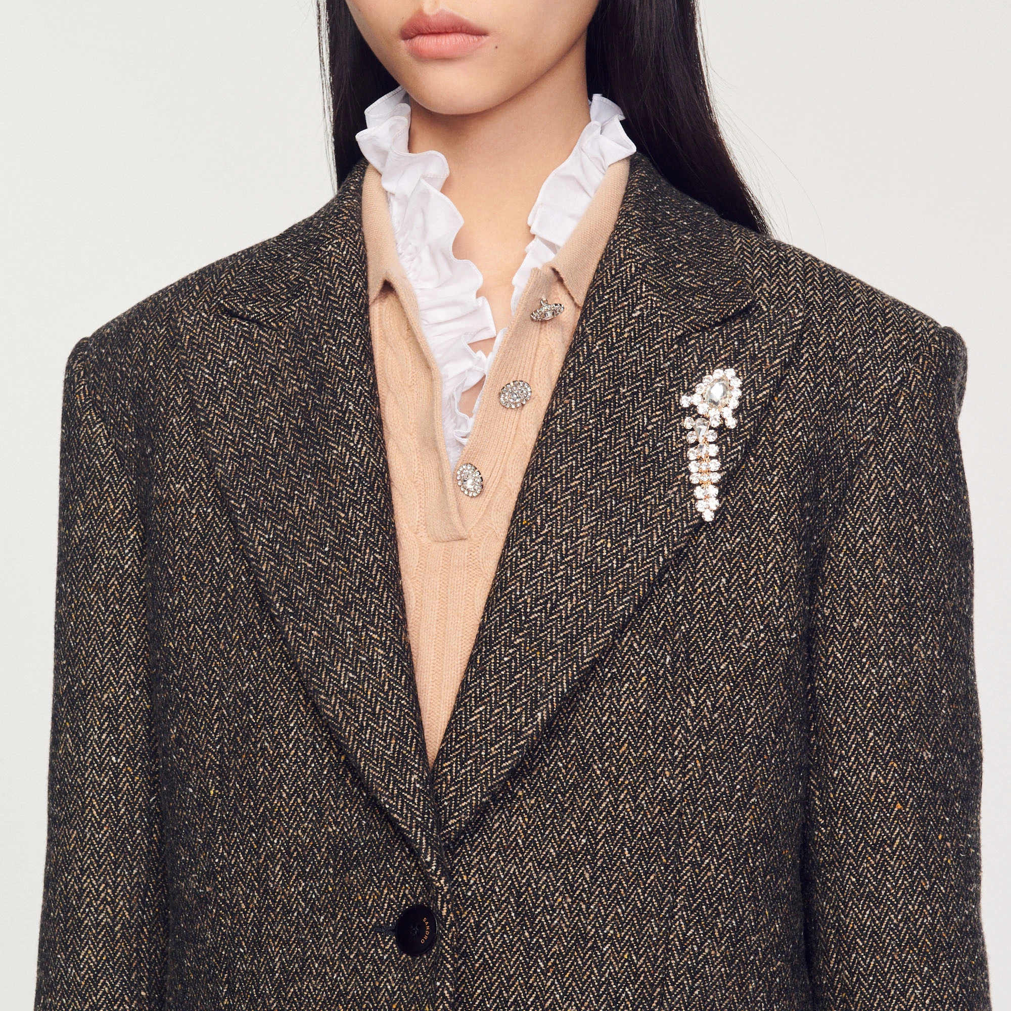 Top 10 ✨ Sandro Tailored Jacket With Embellished Brooch Brown ❤️ 3 Top 10 ✨ Sandro Tailored Jacket With Embellished Brooch Brown ❤️ - Image 3
