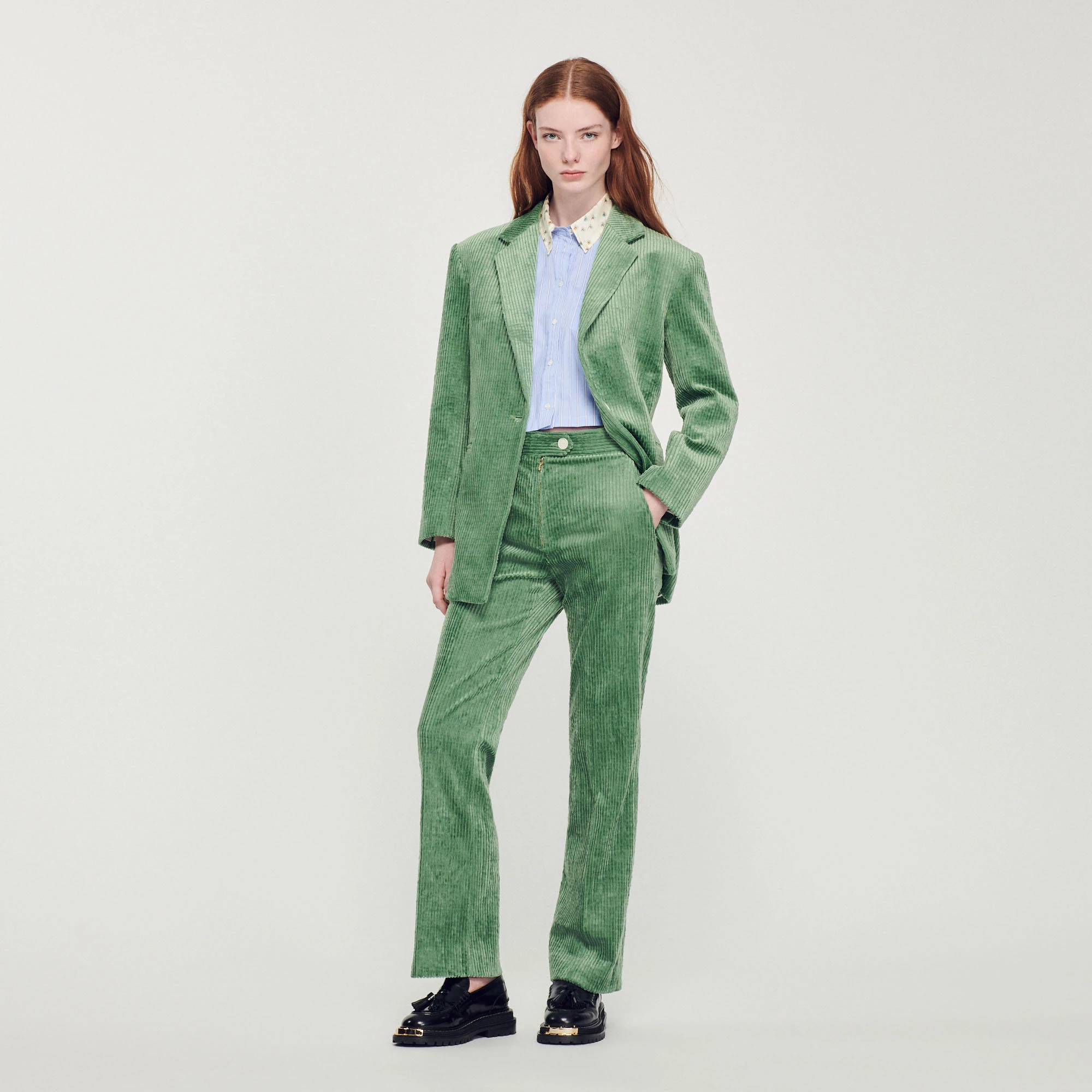 Promo ???? Sandro Corduroy Tailored Jacket Olive Green ???? 1 Promo ???? Sandro Corduroy Tailored Jacket Olive Green ????