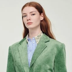 Promo ???? Sandro Corduroy Tailored Jacket Olive Green ???? 9 Promo ???? Sandro Corduroy Tailored Jacket Olive Green ???? -Sandro Shop Sandro SFPVE00732 802 V 3