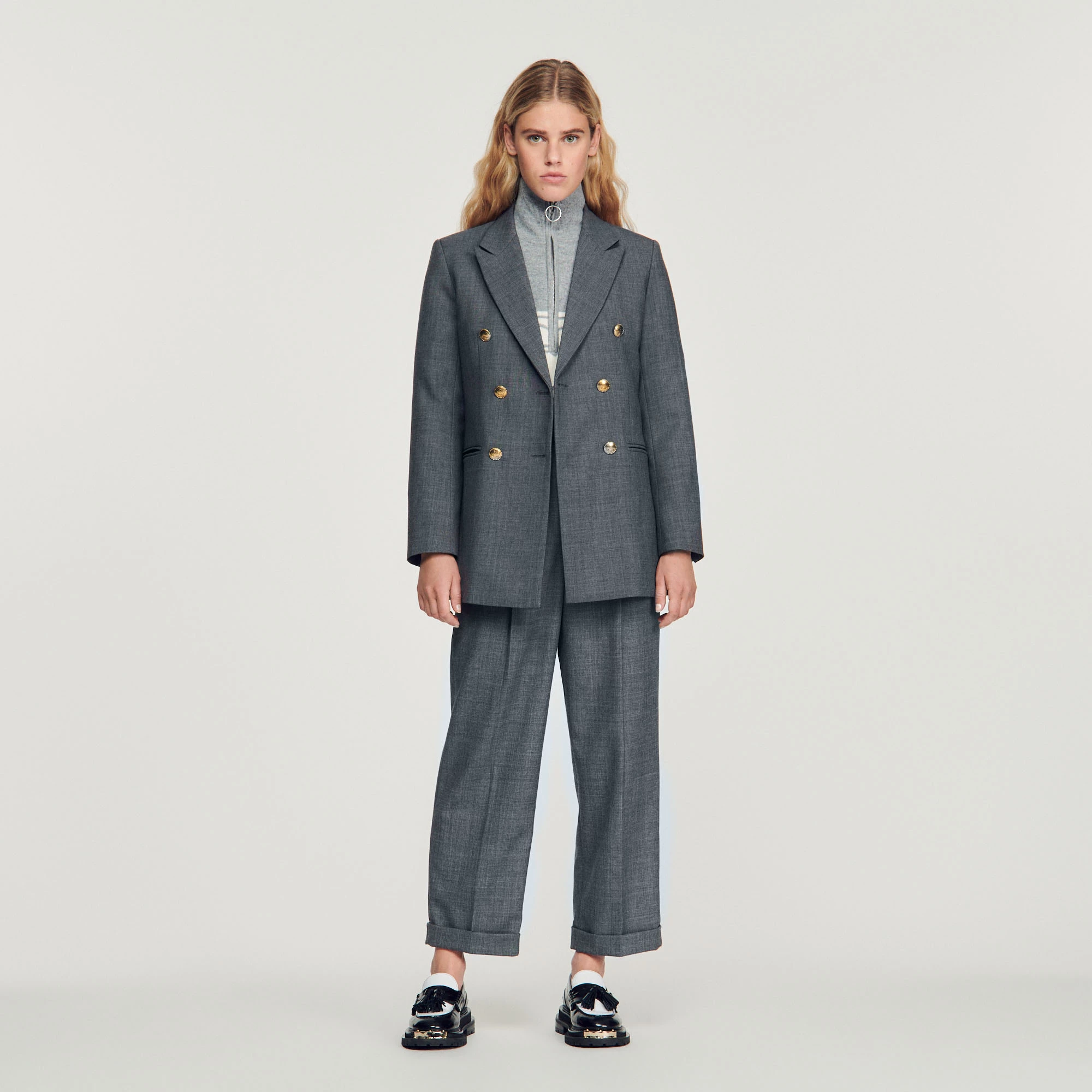 Cheap ???? Sandro Double-breasted Tailored Jacket Dark Grey ???? 2 Cheap ???? Sandro Double-breasted Tailored Jacket Dark Grey ???? - Image 2