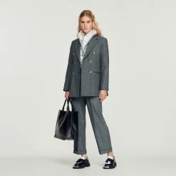 Cheap ???? Sandro Double-breasted Tailored Jacket Dark Grey ????
