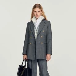 Cheap ???? Sandro Double-breasted Tailored Jacket Dark Grey ???? 10 Cheap ???? Sandro Double-breasted Tailored Jacket Dark Grey ???? -Sandro Shop Sandro SFPVE00744 240 V 4