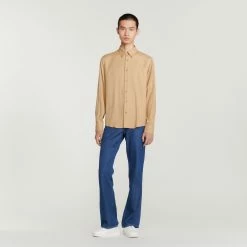 Budget ???? Sandro Flowing Long-sleeved ???? Shirt Beige ???? -Sandro Shop Sandro SHPCM00662 16 H V