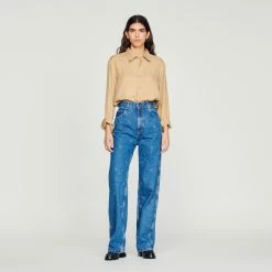 Budget ???? Sandro Flowing Long-sleeved ???? Shirt Beige ???? -Sandro Shop Sandro SHPCM00662 16 V 4