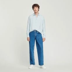Discount ???? Sandro Flowing Long-sleeved ???? Shirt Sky Blue ???? -Sandro Shop Sandro SHPCM00662 40 H V