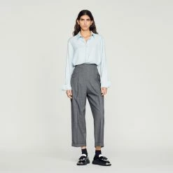 Discount ???? Sandro Flowing Long-sleeved ???? Shirt Sky Blue ???? -Sandro Shop Sandro SHPCM00662 40 V 4