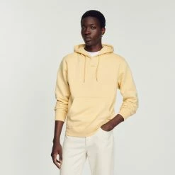 Wholesale ???? Sandro Embroidered Hoodie Men Cream Yellow ????