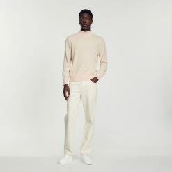 Best Pirce ???? Sandro Cashmere Funnel Neck Sweater Cream ???? -Sandro Shop Sandro SHPTR00331 A058 H V